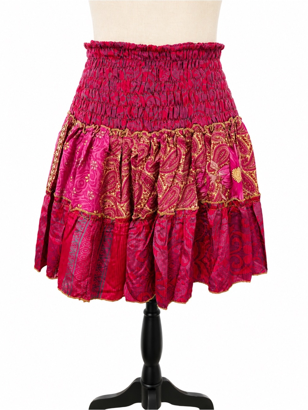 Paths of the Spirit 100% Silk Patchwork Boho Mini Skirt XL